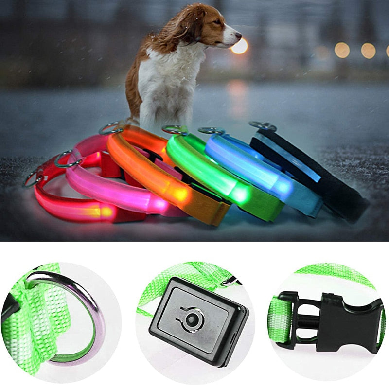 Adjustable LED Glowing Pet Collar: Keep Your Dog or Cat Safe and Visible at Night