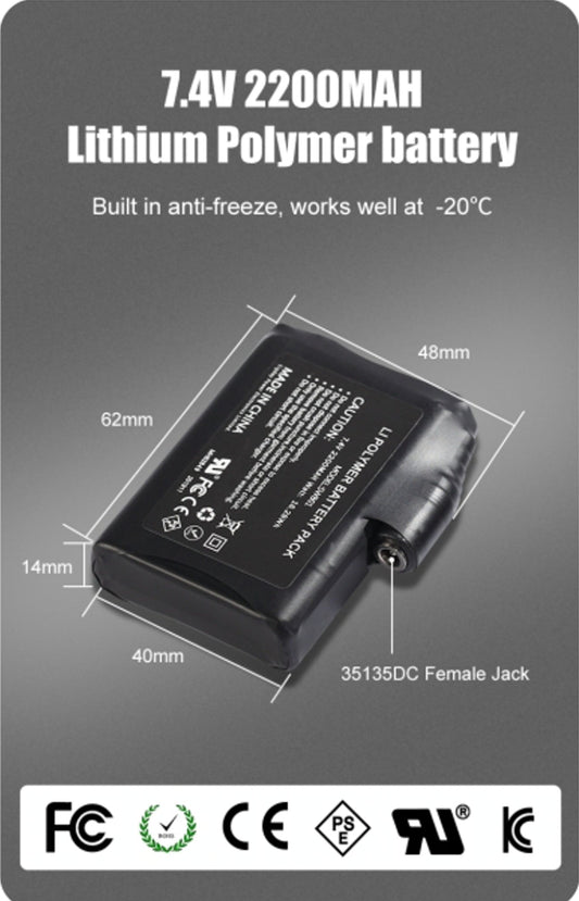 Battery Pack For IcePro1, IcePro2 and IcePro3 Heated Gloves 2200mAh 7.2V - Icespheric