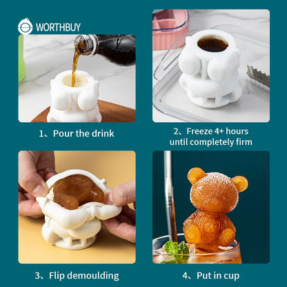 Cute Teddy Bear Shape Silicone Mould Ice Cube Maker