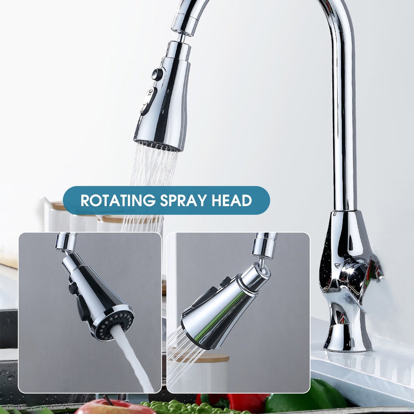 Kitchen Sink Faucet 3 Functions Water Tap Spray Head 360° Swivel Replacement Sprayer Nozzle