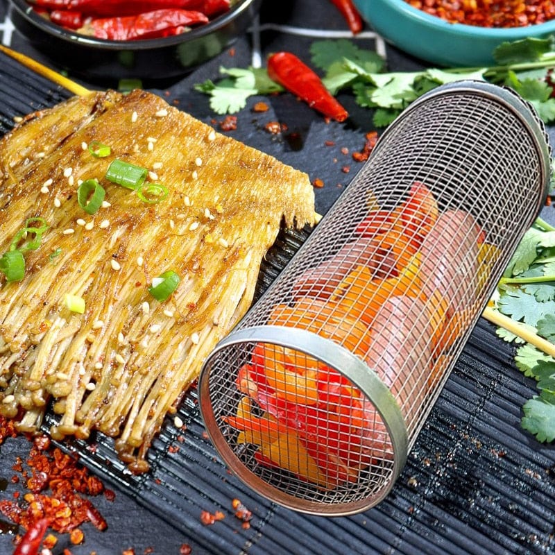 Stainless Steel Cylinder Grill Basket BBQ