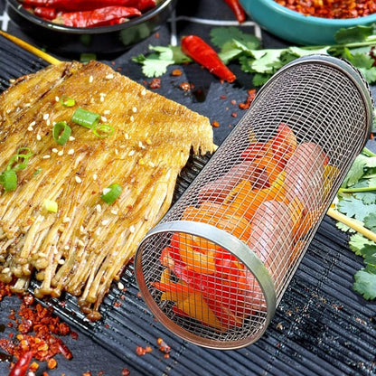 Stainless Steel Cylinder Grill Basket BBQ