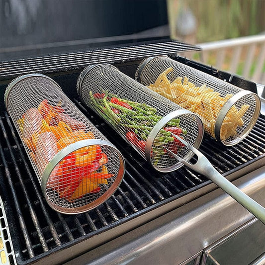 Stainless Steel Cylinder Grill Basket BBQ