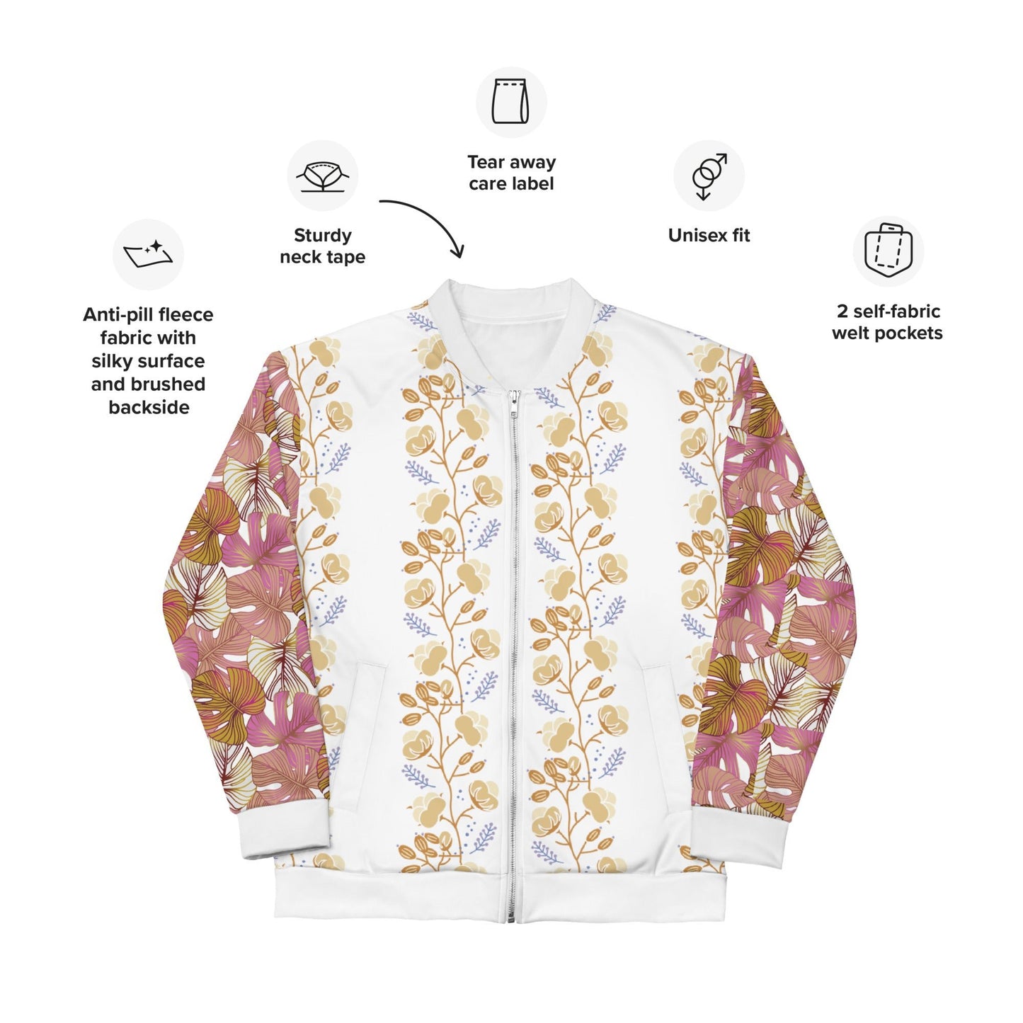 Women's Flower Pattern Pink Yellow Bomber Jacket