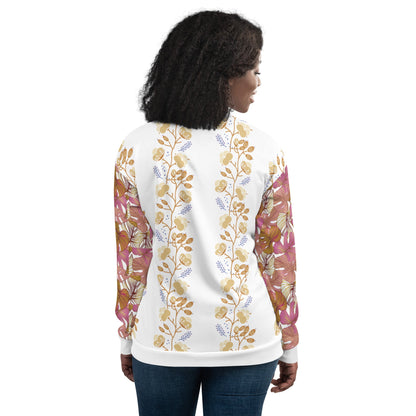 Women's Flower Pattern Pink Yellow Bomber Jacket