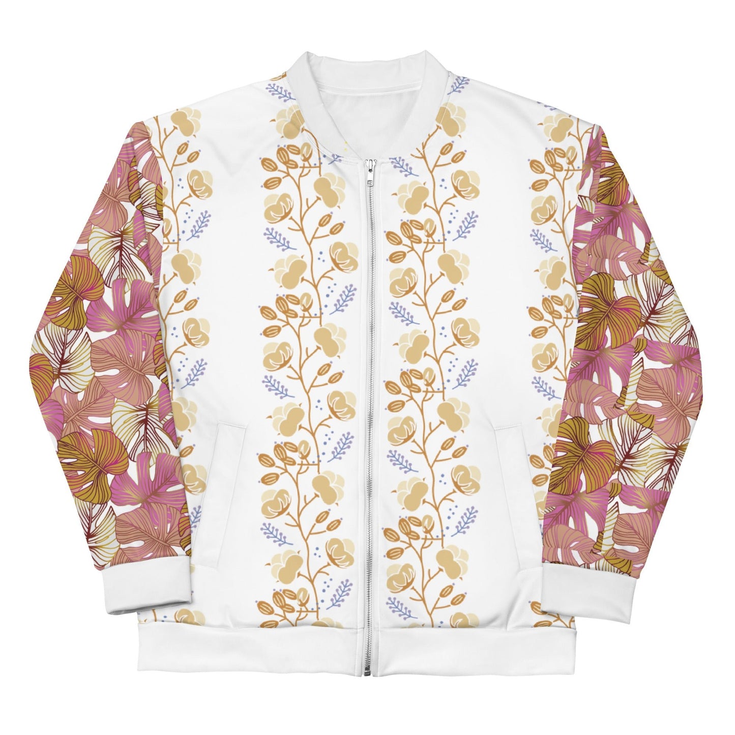 Women's Flower Pattern Pink Yellow Bomber Jacket