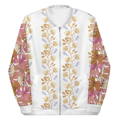 Women's Flower Pattern Pink Yellow Bomber Jacket